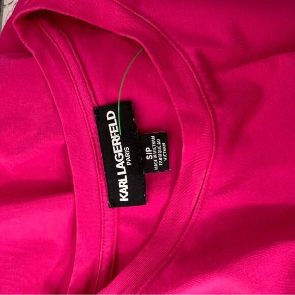 Karl lagerfeld tshirt crochet shoulder detail fuschia pink soft stretchy boho - Picture 6 of 9